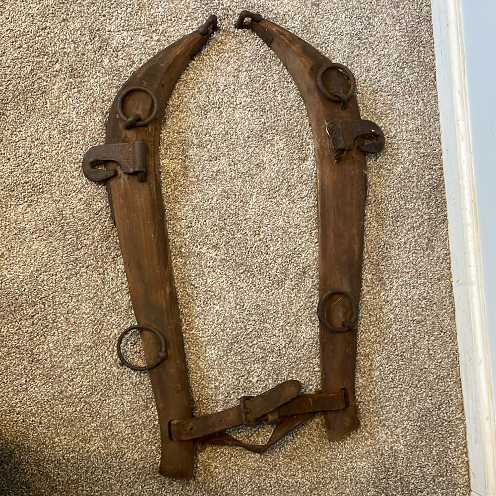 Antique Vintage Primitive Horse Ox Leather Wood Harness kit